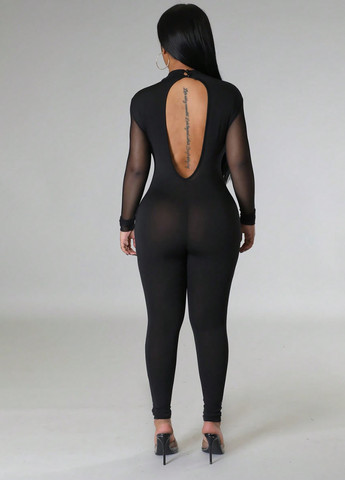 Комбінезон SHEIN комбінезон-брюки абстрактний коричневий вечірній, відвертий поліестер