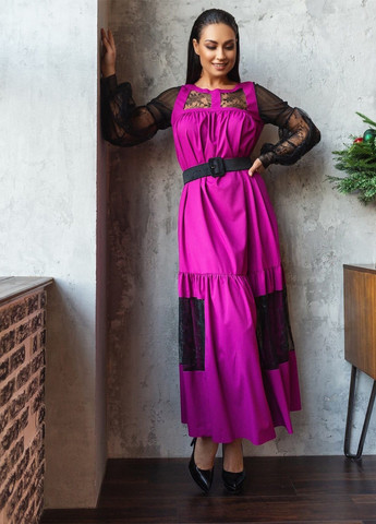 Фуксиновое (цвета Фуксия) кэжуал платье а-силуэт LibeAmore однотонное