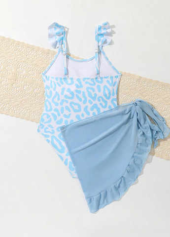 Голубой летний комплект (купальник, юбка) майо, слитный SHEIN