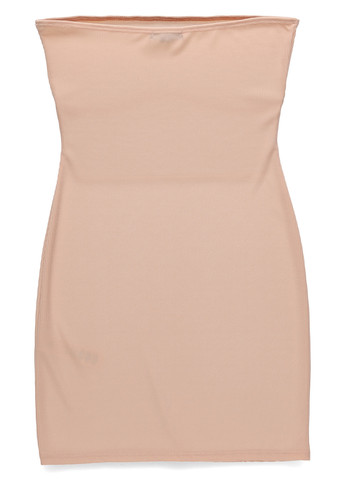 Бежевое коктейльное, кэжуал платье бандо PrettyLittleThing однотонное