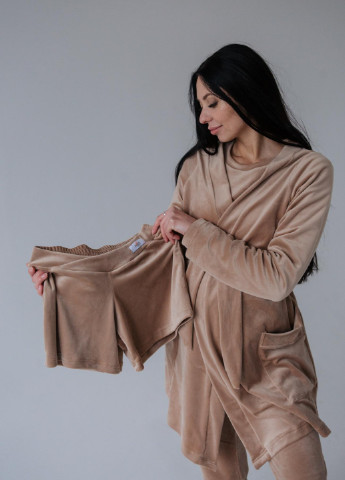 Бежевый демисезонный комплект пижама и халат для беременных с секретом для беременных HN