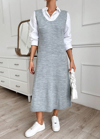 Світло-сіра кежуал сукня а-силует SHEIN меланжева