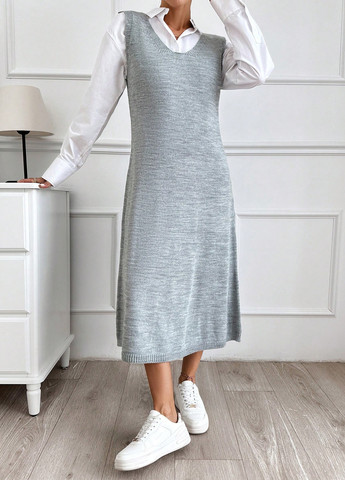 Світло-сіра кежуал сукня а-силует SHEIN меланжева