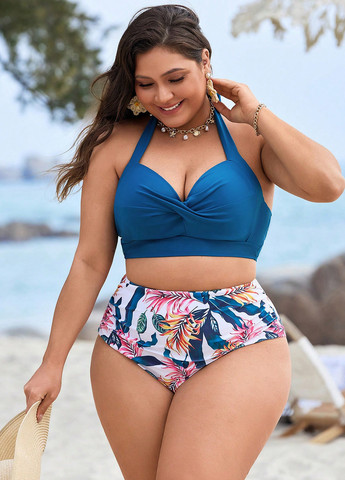 Комбинированный летний купальник (лиф, трусики) топ, раздельный SHEIN