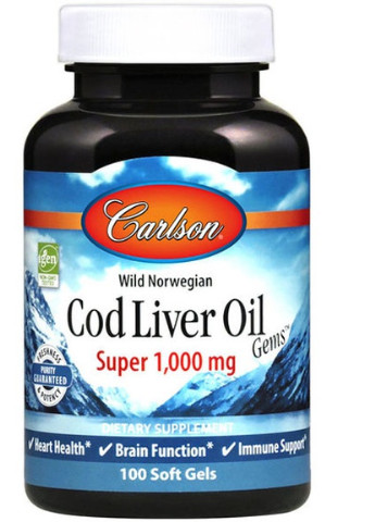 Cod Liver Oil Gems 1000 mg 250 Soft Gels Carlson Labs (256380020)