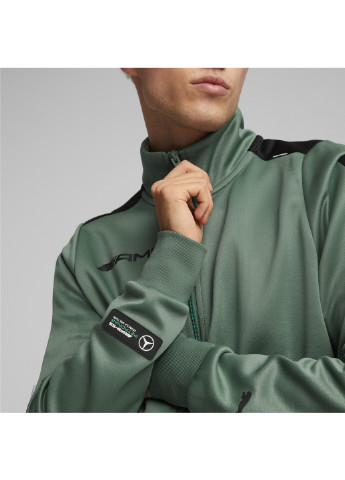 Куртка Mercedes-AMG Petronas Motorsport Formula One MT7 Track Jacket Men Puma однотонная зелёная спортивная хлопок, полиэстер, эластан