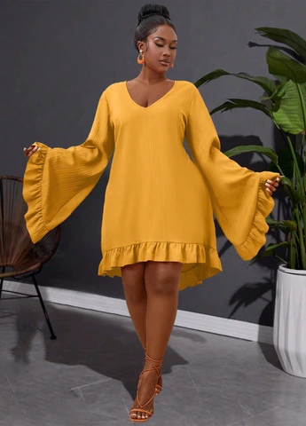 Желтое кэжуал платье а-силуэт SHEIN однотонное