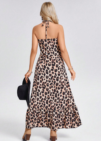 Комбінована кежуал сукня а-силует, з відкритими плечима, з відкритою спиною SHEIN леопардовий