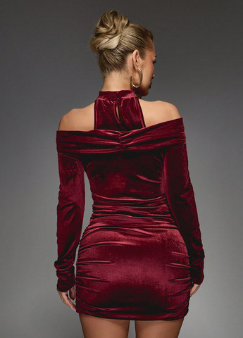 Бордовое кэжуал, коктейльное платье с открытыми плечами SHEIN однотонное