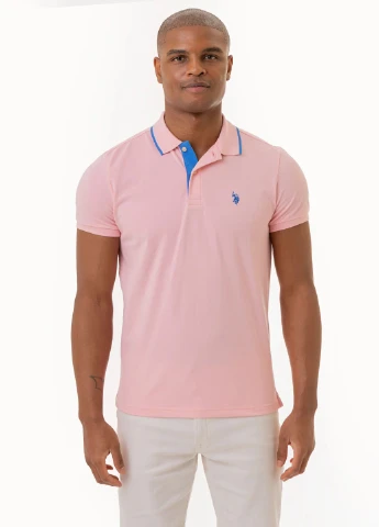 Светло-розовая футболка-поло для мужчин U.S. Polo Assn. однотонная