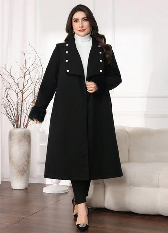 Чорне зимнє Пальто однобортне SHEIN