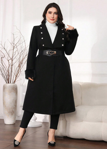 Чорне зимнє Пальто однобортне SHEIN