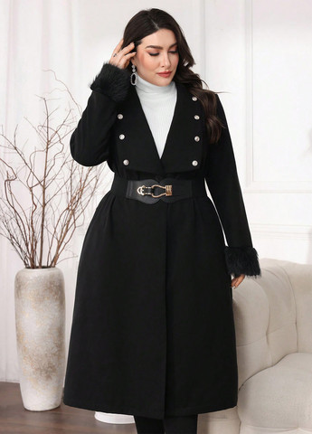 Чорне зимнє Пальто однобортне SHEIN