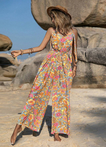 Комбінезон SHEIN комбінезон-брюки квітковий комбінований пляжний, кежуал віскоза