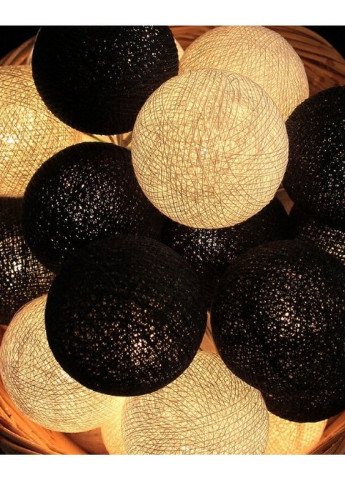Гирлянда тайские шарики-фонарики CBLЧерно-белая 20 шариков, 3.7 м Cotton Ball Lights 1297 (252644123)