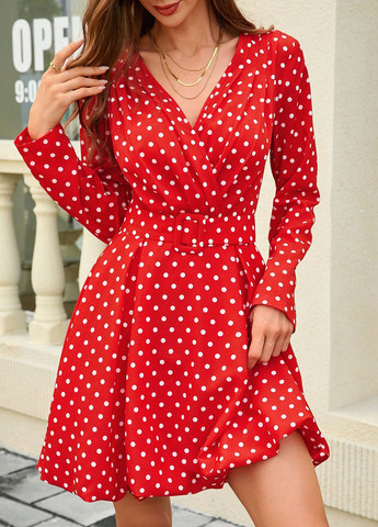 Червона кежуал сукня кльош, на запах SHEIN в горошок