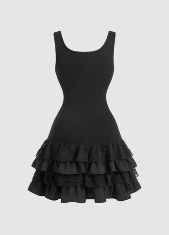 Черное кэжуал платье платье-майка SHEIN однотонное