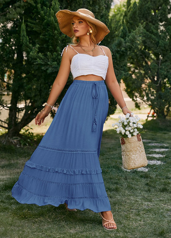 Синяя кэжуал однотонная юбка SHEIN а-силуэта (трапеция)