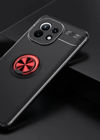 TPU чохол ColorRing під магнітний тримач (opp) для Xiaomi Mi 11 Чорний / Червоний (is_00000042183_3) Deen (237830368)