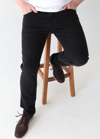 Черные зимние слим джинсы мужские утепленные черные Слегка-зауженная ARCHILES