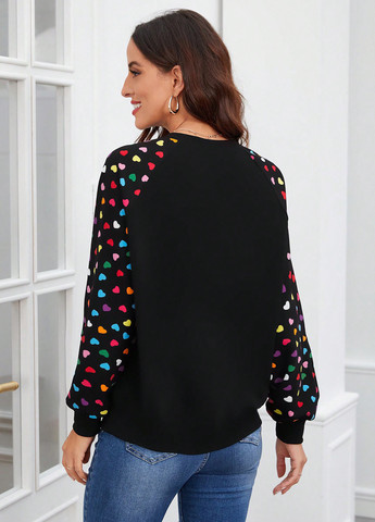 Черный свитшот SHEIN сердечки без декора (366498856)