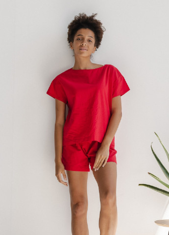 Червона всесезон піжама жіноча з шортами red (s) футболка + шорти Leglo