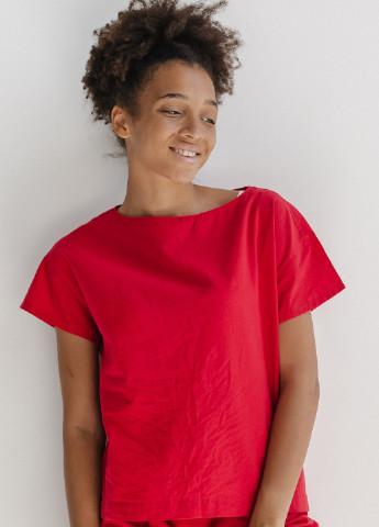 Красная всесезон пижама женская с шортами red (s) футболка + шорты Leglo