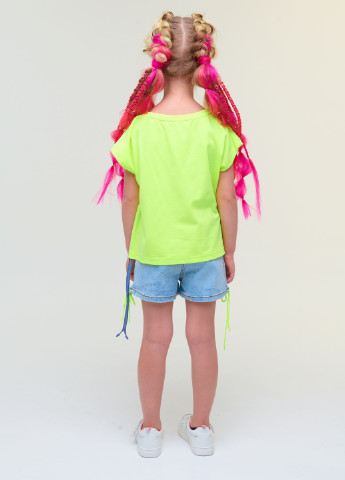 Салатовая летняя футболка салатовая с принтом #ha для девочки Yumster