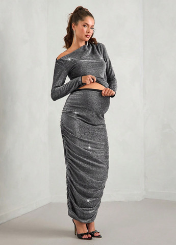 Темно-серый демисезонный комплект (блузка, юбка для беременных) SHEIN