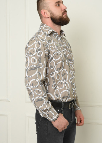 Серо-коричневая кэжуал рубашка с геометрическим узором Let's Shop