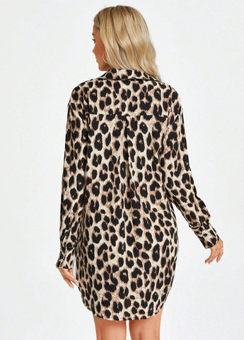 Бежева кежуал сукня сукня-сорочка SHEIN леопардовий