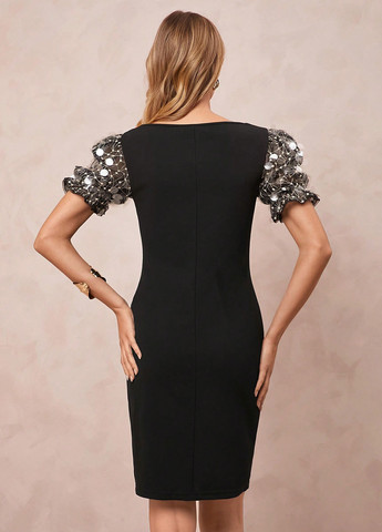 Черное коктейльное платье футляр SHEIN однотонное