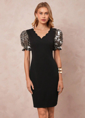 Черное коктейльное платье футляр SHEIN однотонное