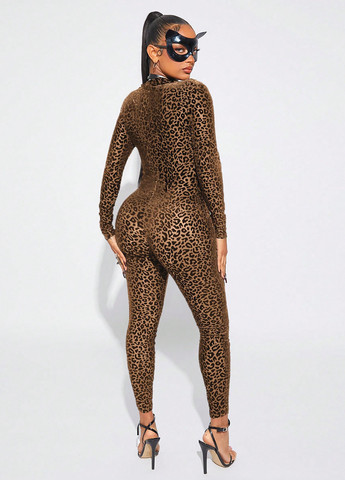 Комбінезон SHEIN комбінезон-брюки леопардовий коричневий кежуал поліестер