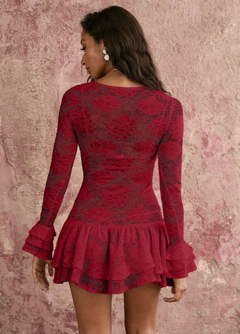 Бордова кежуал сукня кльош SHEIN з квітковим принтом