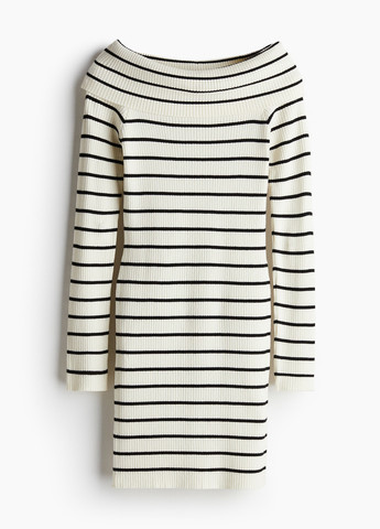 Черно-белое кэжуал платье силуэтная, с открытыми плечами H&M в полоску