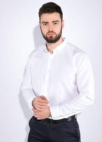Белая кэжуал рубашка однотонная Time of Style с длинным рукавом
