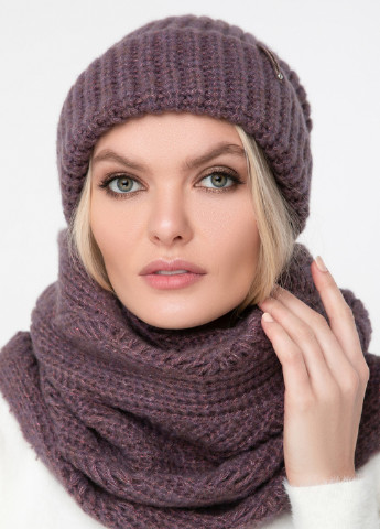 Комплект (шапка, шарф-снуд) Sewel шапка + шарф-снуд однотонні світло-фіолетові кежуали трикотаж