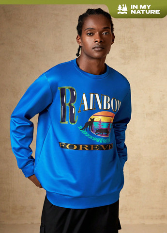 Синій світшот SHEIN малюнок без декору (316740262)