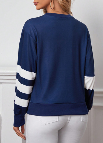 Темно-синій світшот SHEIN морська тематика без декору (329546043)