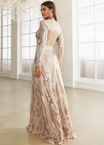 Світло-бежева святковий, вечірня сукня зі шлейфом, а-силует SHEIN з малюнком