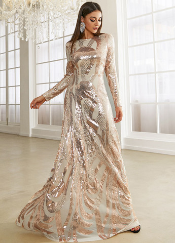 Світло-бежева святковий, вечірня сукня зі шлейфом, а-силует SHEIN з малюнком