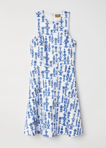 Білий коктейльна плаття кльош H&M з малюнком