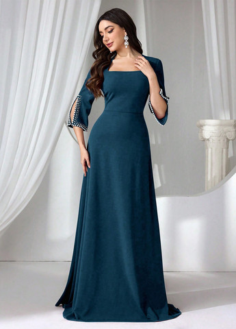 Светло-бирюзовое вечернее платье SHEIN однотонное