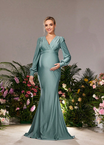 Бірюзова вечірня сукня для вагітних годе SHEIN однотонна