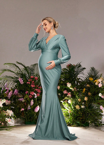 Бірюзова вечірня сукня для вагітних годе SHEIN однотонна