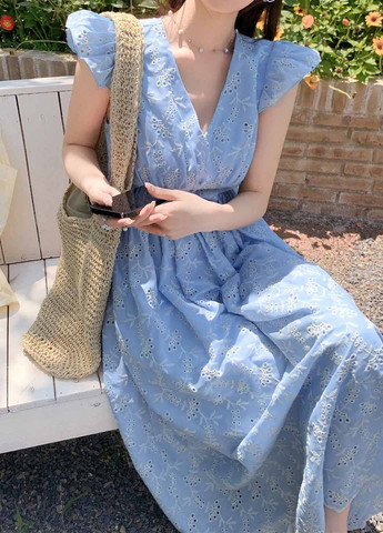 Голубое кэжуал платье SHEIN однотонное