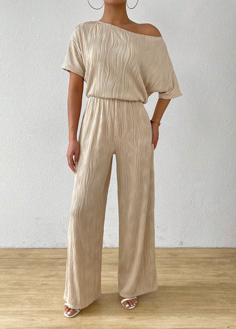 Комбінезон SHEIN комбінезон-брюки однотонний світло-бежевий кежуал поліестер