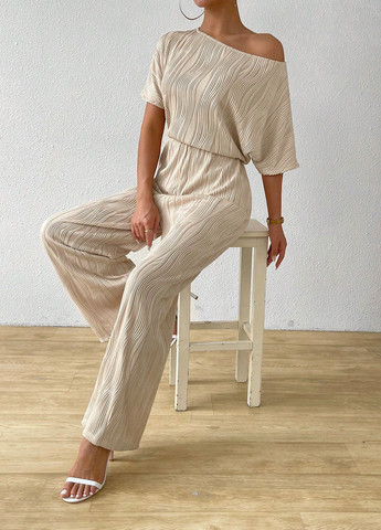 Комбінезон SHEIN комбінезон-брюки однотонний світло-бежевий кежуал поліестер