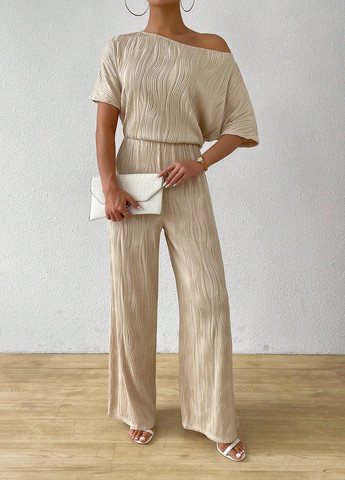 Комбінезон SHEIN комбінезон-брюки однотонний світло-бежевий кежуал поліестер